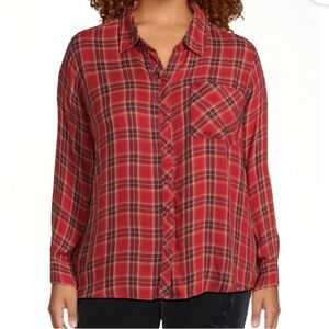 Terra & Sky Red Timeless Classic Plaid Button-Down Shirt – Size 0X (14W)